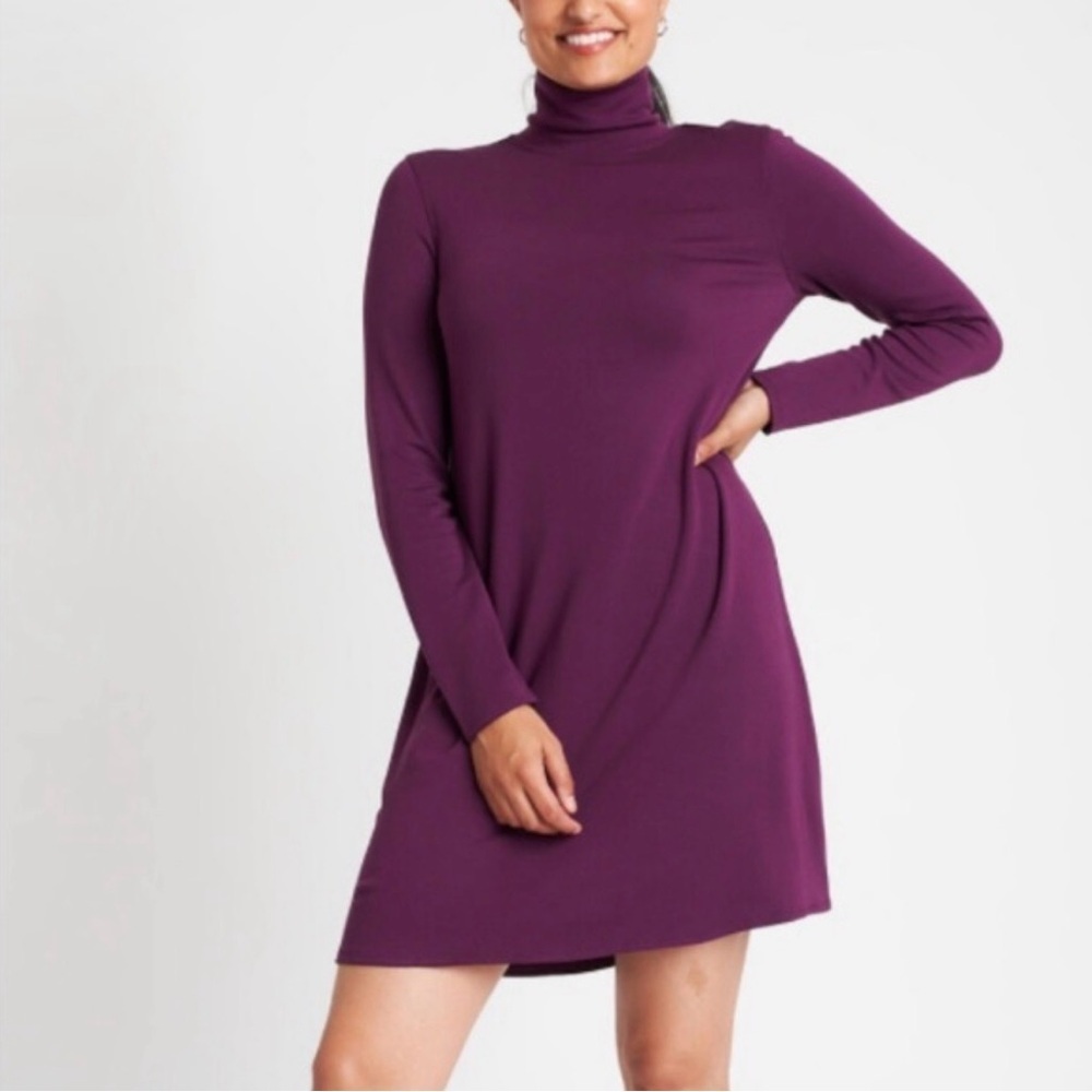 KIT AND ACE Sz L Upgraded Purple Turtleneck High Neck Over the Knee Dress
